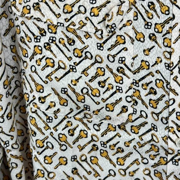 Chicos Women's Size 2 Button-Down Key Print Pattern Collared Long Sleeve Blouse - Picture 5 of 11